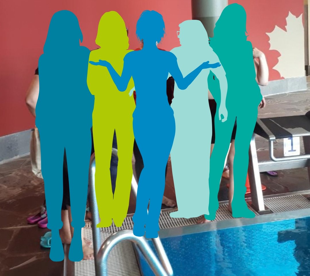 schemenhafte Silhouetten der Frauen am Beckenrand 